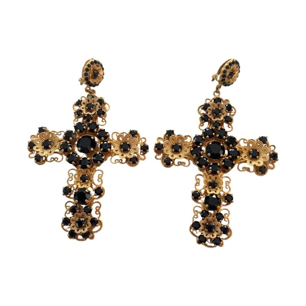 Dolce & Gabbana Gold and Black Cross Earrings